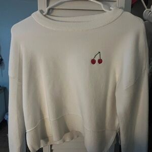 White Cherry Embroidered Crop Top